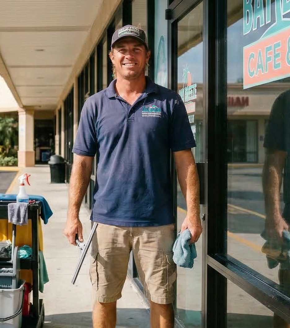 Carlson Window Cleaning professional at work